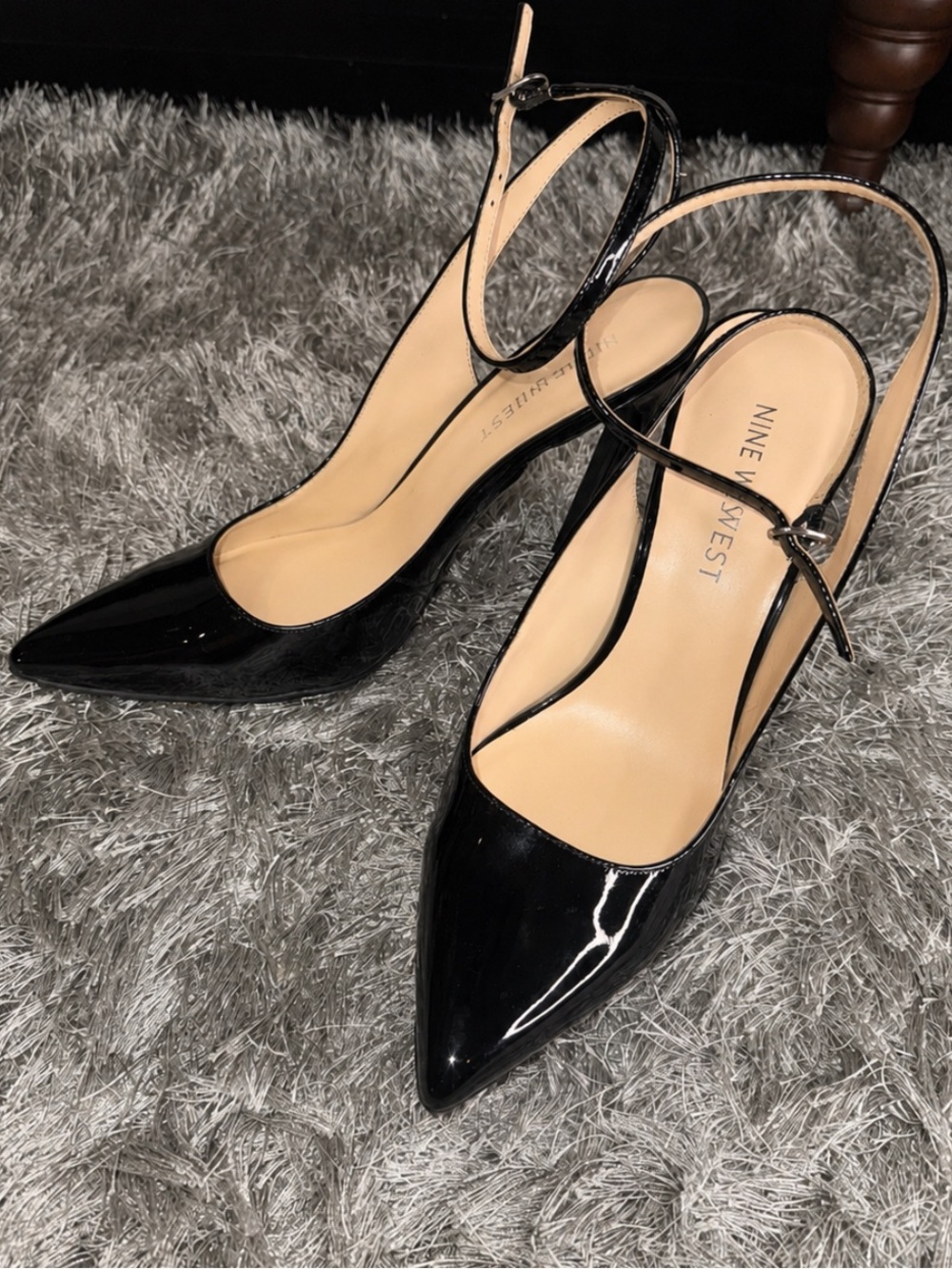 Nine West Black Patent Pointed Slingback Pumps